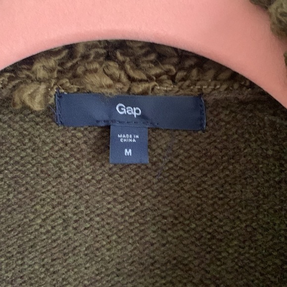Gap Fuzzy Collar Moto Style Cardigan Sweater Army Green Medium 100% Wool - Picture 9 of 12